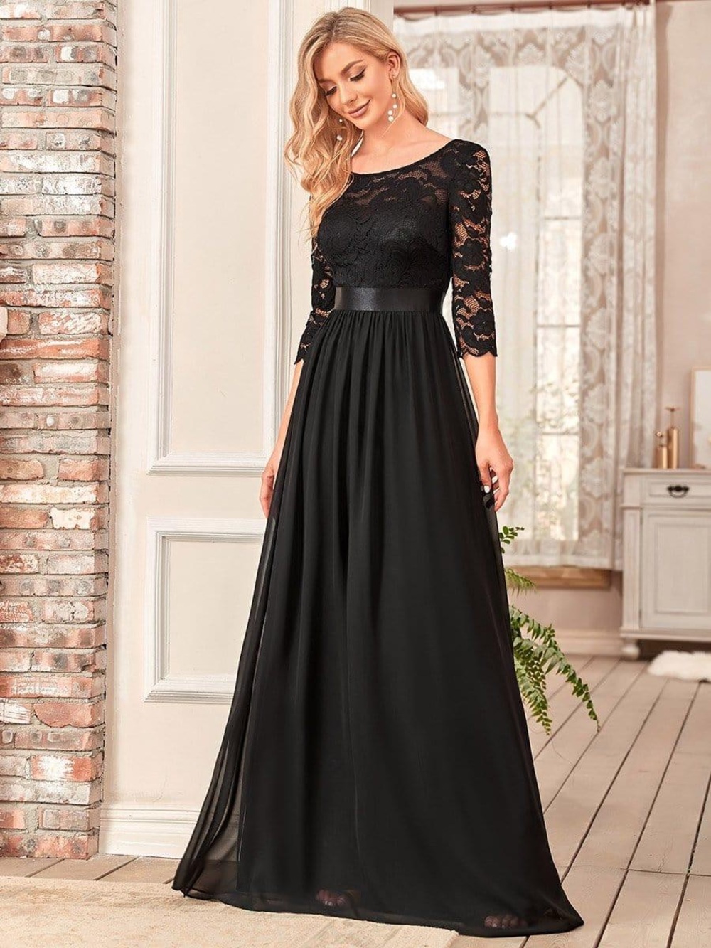 Ever Pretty Black Lace Bodice Maxi Dress